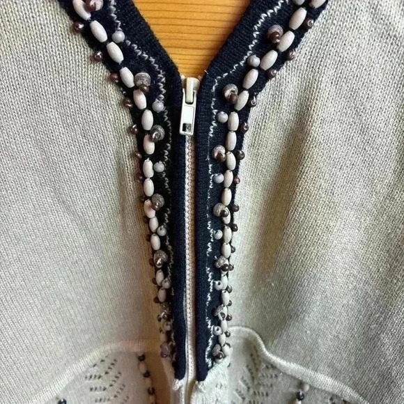 Storybook Knits Beaded Sweater Cardigan Black and Beige Size L - Picture 2 of 11